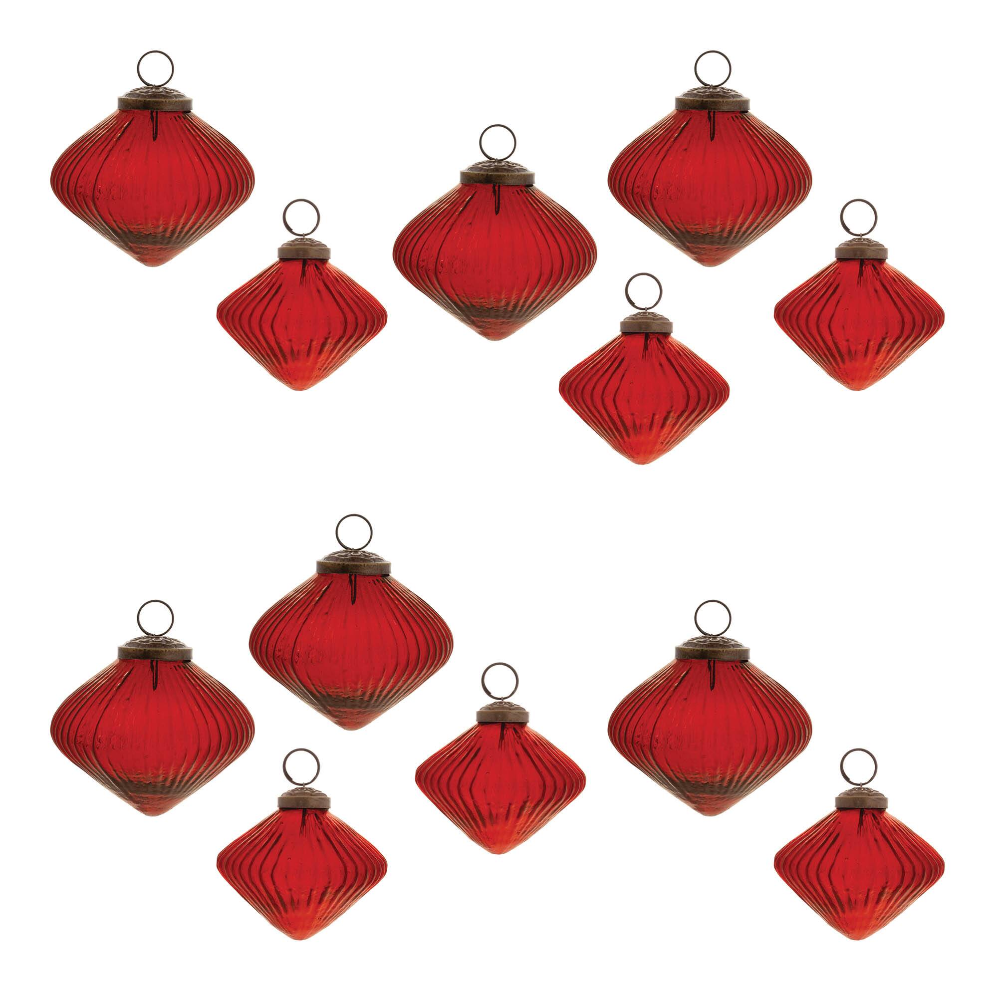 Modern Ribbed Glass Diamond Ornaments Set
